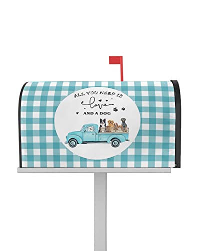 Magnetische Briefkasten-Abdeckungen für Hunde, 45.7x53.3 cm, All You Need is Love and A Dog, Retro-LKW- und Hundebriefkasten, Standardgröße, blau, kariert, Terrasse, Dekor