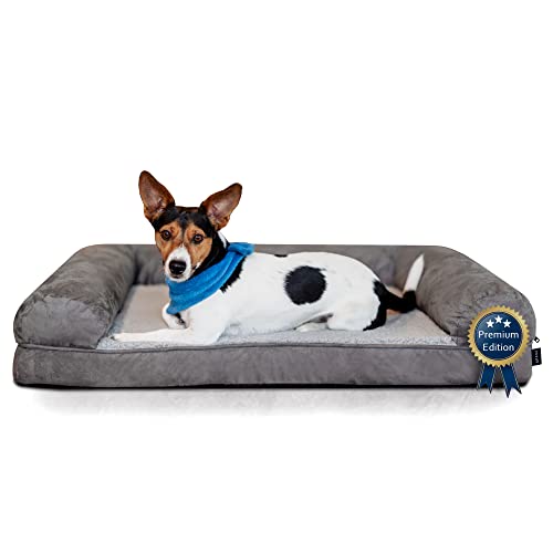 PETUS Orthopädisches Hundebett und Hundesofa für mittelgroße & kleine Hunde [Premium] 90x70 cm | Flauschiger Hundekorb mit Memory Foam | Waschbar | Mit hohem Rand | KLIMANEUTRAL hergestellt