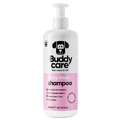 Baby Fresh Dog Shampoo von Buddycare - Shampoo für müffelige Hunde ab 8 Wochen - Baby-Puder-duftendes Welpen-Shampoo mit Aloe Vera und Provitamin B5 (500ml)
