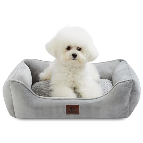Snocyo Hundebett Kleine Hunde 55×45×16cm, Waschbare Hundekissen, Bezug abnehmbar, Hundesofa Hundekorb mit erhöhten Ränder, Flauschige Katzenbett Hundebett mit Noppen, Grau