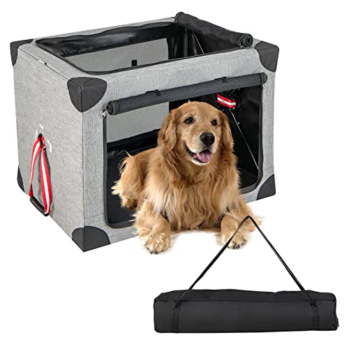 GYMAX Hundebox, tragbare & Faltbare Hundetransportbox 65/80/93 cm, Haustiertransportbox mit Tragetasche & Abnehmbarer Unterlage, Transporttasche für Haustiere, Hunde & Katzen (XL)