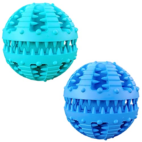 MMSGA 2 Pcs Hundeballe mit Zahnpflege，Katze Hund IQ Spielzeug Ball,Zahnkugel Spielzeug,Natur Gummi Ball mit Minzgeschmack für Katzenhund Zahnreinigung/Kauen/Spielen/Ausbildung (Große, Blau+Blau)