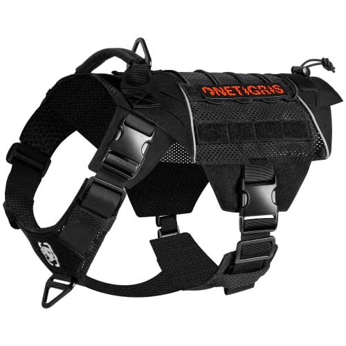 OneTigris X Commander Taktisches Hundegeschirr, Air Mesh Brustgeschirr Hund mit 1 Komfortgriff und 2 Metall-D-Ring, Hochpräzises Laserschneiden Langlebig Nylon Geschirr Hund mit Reflektierenden