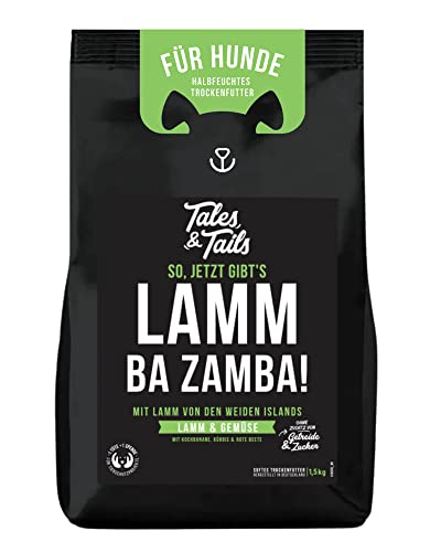 Tales & Tails Hundefutter Lamm Ba Zamba | Halbfeuchtes Trockenfutter für Hunde | Tierische Proteinquelle Mit 75% Lamm | Getreidefrei | Nur 6 Zutaten | Hohe Verträglichkeit | Von Hunden Geliebt | 1,5kg