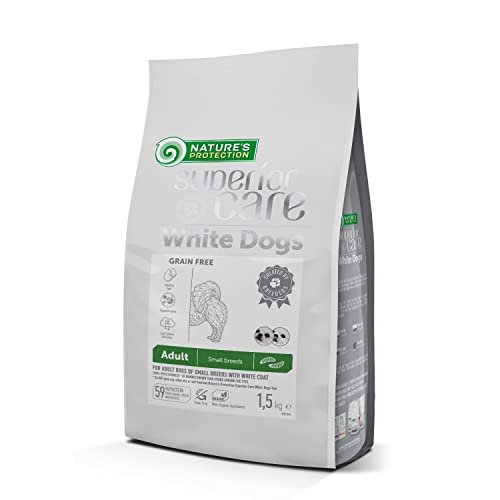 Nature's Protection Superior Care White Dogs Getreidefreies Insekten-Trockenfutter für Erwachsene kleine und Mini-Rassen Hypoallergene Insektenproteine Keine Tränenflecken 1,5 kg.