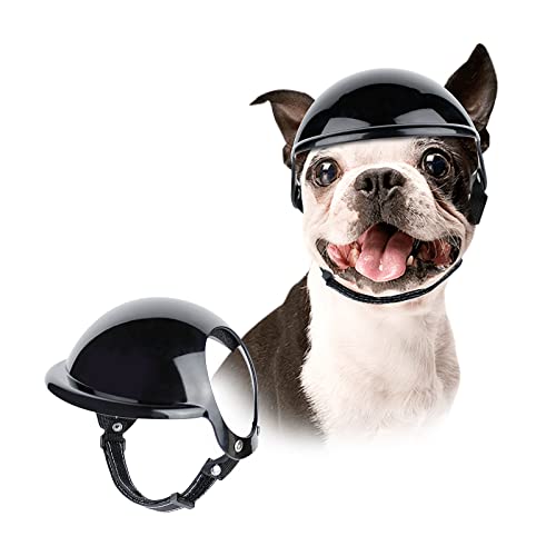 NAMSAN Haustierhelm Coole Motorrad Hundehelm Kein Druck Auf das Ohr Einstellbar Hundehüte Kopfschutz Hundeschutzhelm für Radfahren Outdoor-Aktivitäten (Schwarz)