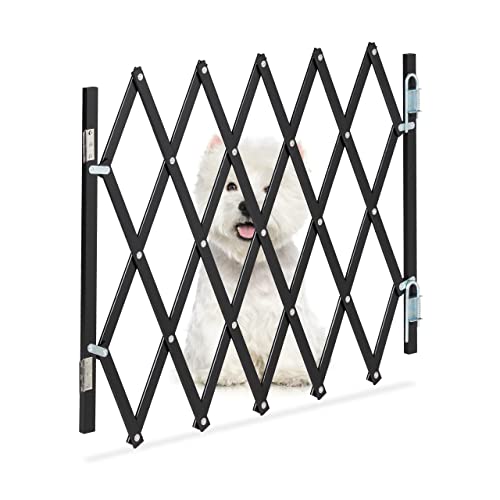 Relaxdays Hundeabsperrgitter ausziehbar bis 96 cm, 48,5-60 cm hoch, Bambus, Hunde Schutzgitter für Treppe & Tür, schwarz