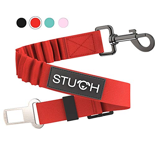 STUCH Universeller Bungee Sicherheitsgurt für Hunde & Katzen - Passend für alle Hunderassen & Autotypen (Farbe Rot)