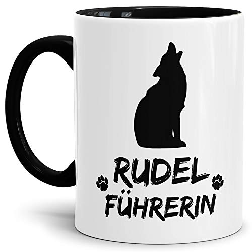 Wolf-Tasse Rudelführerin Innen & Henkel Schwarz/Hunde-Tasse/Tasse mit Spruch/Schön/Mug/Cup/Beste Qualität - 25 Jahre Erfahrung