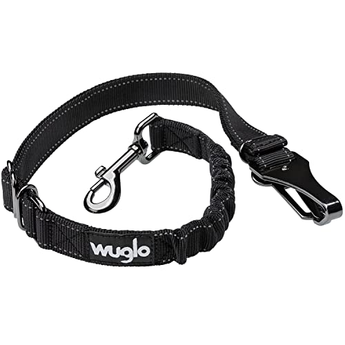 30-95cm Wuglo Hundegurt fürs Auto - Hunde Anschnallgurt für Kindersicherheitssitz - Hakenriegel & Sicherheitsgurtschnalle - Verstellbarer Universal-Hundeanschnaller (Schwarz)