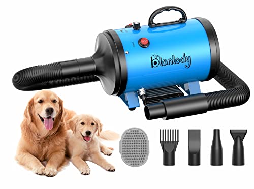 Blanlody Hundefön Blower Sehr Leise 4.5 PS / 3200W Motor Einstellbare Geschwindigkeit, Hundepflege-Trockner-Gebläse mit 4 verschiedenen Düsen elastischem Schlauch und Pflegebürste…