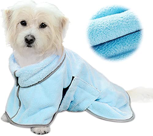 Hundebademantel Mikrofaser mit Klettverschluss, Super Saugfähig Handtuch Schnell Trocknend Badetuch, Hundebademantel für Kleine Mittlere und Große Hund Katze (Blau)