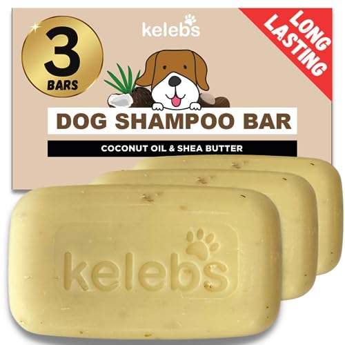 KELEBS Rückfettendes Hundeshampoo Kokos Und Shea Butter | Hundeshampoo Sensitiv | Hundeshampoo Gegen Juckreiz | Hundeshampoo Langhaar & Kurzhaar | Deshedding Hundeshampoo Seifenstück | Bio 3 Pack