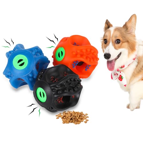 3 Stück Hundespielzeug Ball mit Ton, Quietschende Hundebälle Gummi Hund Trainingsball Interaktives Hundeballe Spielzeug Wurfspielzeug für Welpen Hundekauspielzeug Zahnputzspielzeug für Haushunde