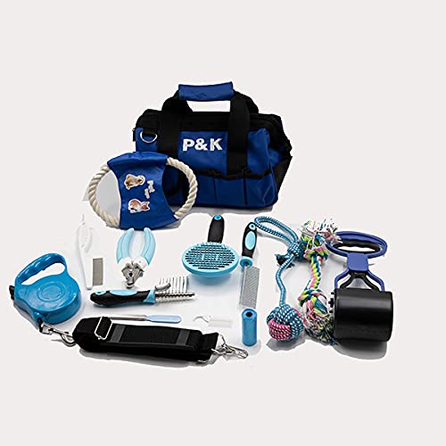 P & K 15 teiliges Hundepflegeset Tierpflegeset in blau