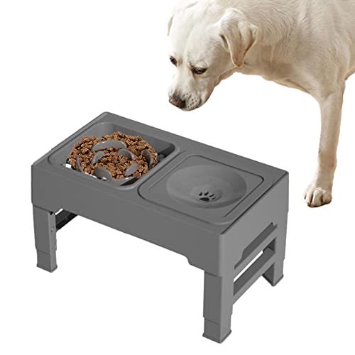 Hundenapfständer - Verstellbarer erhöhter Hundenapf mit Ständer,4 Höhen erhöhte Hundenäpfe mit Hundefutternäpfen und Slow Food-Näpfen für kleine, mittelgroße und große Hunde Pacienjo