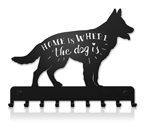 SirHoldeer Schäferhund Deko, Hundegarderobe, Hundeleinenhalter Wand, Schlüsselbrett Schwarz, Wandhaken für Hundeleine, Halsband oder Schlüssel, Geschenkideen für Hundebesitzer, Wanddeko Metall
