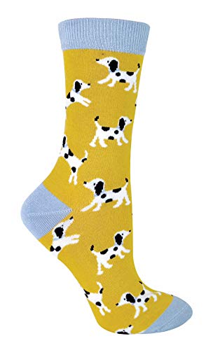 Miss Sparrow - Damen Socken mit Hundemotiv | Lustig Bambus Socken mit Bunt Dog Muster (37-40, Dalmatians)