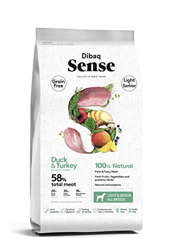 Dibaq Sense Grain Free Ente und Truthahn, 2 kg, 100% natürliches Futter für Hunde über 7 Jahre oder Tendenz zu Übergewicht.