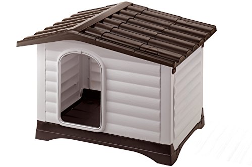 Ferplast Outdoor Hundehütte Dogvilla 90 Lodge für Hunde mit zu öffnender Seitenwand, aus schlag- und UV-beständigem Thermoplast, Lüftungsgitter, 88 x 72 x 65 cm