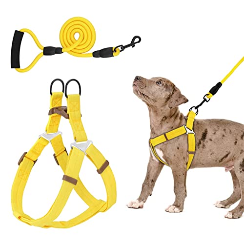 Kein Zug-Hundegeschirr, Leine-Set, verstellbar, bequem, Halsbalance, Haustier-Halftergeschirre for kleine, mittelgroße und große Hunde (Color : Yellow, Size : L)