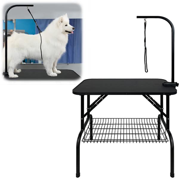 YUENFONG Trimmtisch für Hunde Hundefrisiertisch Schertisch Hundepflegetisch Klappbar Tierpflegetisch mit 2 Schlingen & kratzfester Gummioberfläche, Tragfähigkeit bis 60 kg, 80.5 x 46 x 76 cm