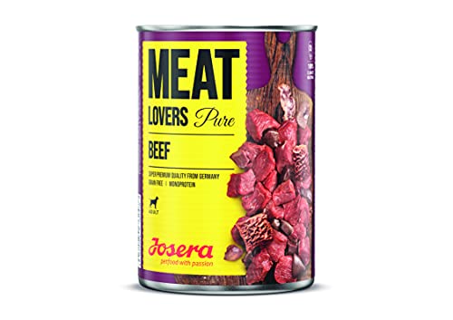 Josera Meat Lovers Pure Beef | Nassfutter für Hunde | hoher Fleischanteil | getreidefrei | saftiges Rindfleisch, leckere Brühe und Mineralstoffe | Alleinfuttermittel | 6 x 400 g