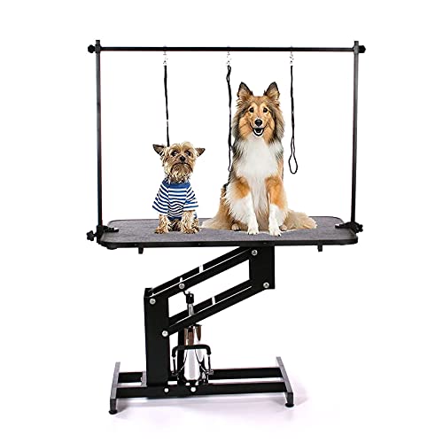 Hochleistungs-Hundepflegetisch, professioneller hydraulischer Haustier-Trimmtisch, Haustier-Trocknungstisch mit verstellbarem Arm, 2 Schlaufen, schwarz