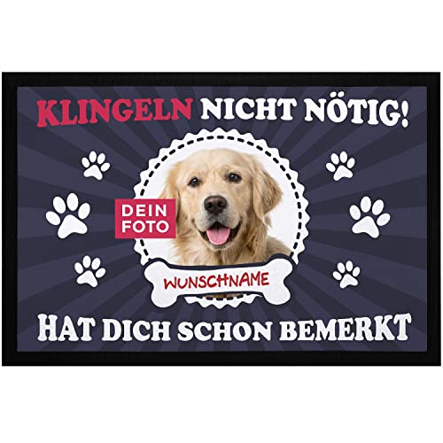 SpecialMe® Fußmatte mit eigenem Hund selbst gestalten personalisiert mit Name und Foto Haustier Hundebesitzer rutschfest & waschbar schwarz 60x40cm