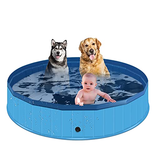 Hundepool für große Hunde Haustier-Pool Kunststoff-Kiddie-Pool auslaufsicher Pool tragbare Hundewanne Badewanne Pool für Haustier Hunde Welpen Katzen Kinder Indoor Outdoor(160 X 30cm,Blau)