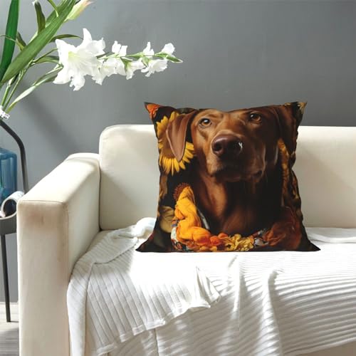 QHUCBAEG Dekorativer Kissenbezug, Motiv: Hund mit Sonnenblume, doppelseitiger Druck, für Couch, Bett, Sofa, Wohnzimmer, 50,8 x 50,8 cm