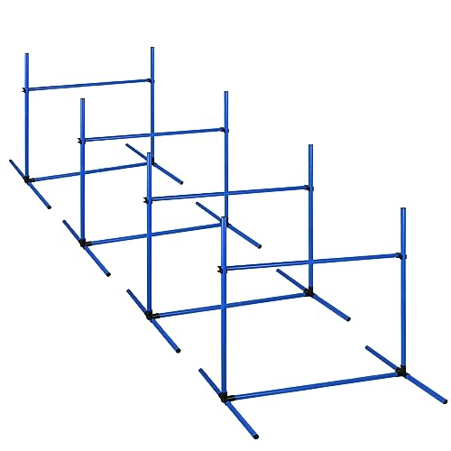 UISEBRT Agility Set für Hunde - 4er Agility Hürdenset Hundestangen - Höheinstellbar Hundetrainingsset PVC Haustier Agility Sports - 104 x 70 x 101cm Blau