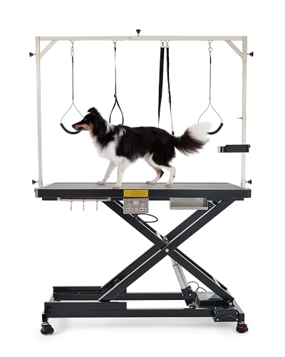 CO-Z Elektrischer Hundepflegetisch Tierpflegetisch mit X-Form Höhenverstellbarer Trimmtisch für Haustiere Hundepflegetisch mit elektrischem Aufzug(Schwarz)