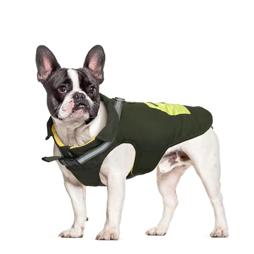 Hundemantel Wasserdicht, Warme Hundejacke Winter Hunde Mantel mit Geschirr & Snack-Tasche & Reflektierender Streifen, Fleece-Futter Hundejacke für kleine Hunde (L)