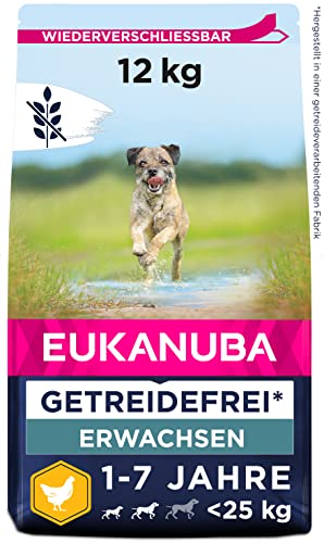 Eukanuba Hundefutter getreidefrei mit Huhn für kleine und mittelgroße Rassen - Trockenfutter für ausgewachsene Hunde, 12 kg