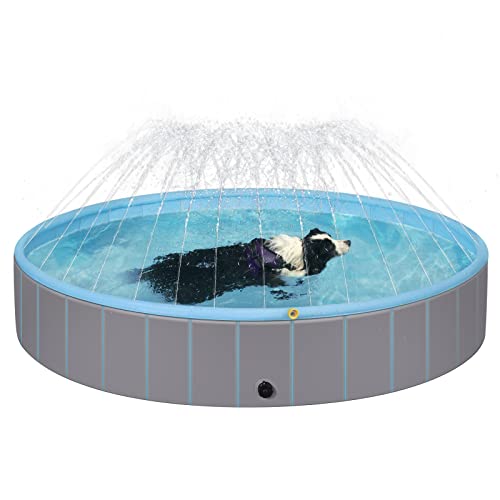 EUGAD Planschbecken für mittelgroße Hunde, Faltbarer Hundepool, rutschfeste Badewanne für Hunde Kinder, Wasserbecken mit Wasserspritzen, Hellblau und Hellgrau, 120x30cm