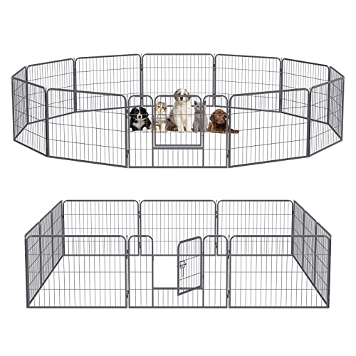 QRD Welpenlaufstall Freigehege Metall Welpenauslauf Hundelaufstall für Hund Welpen 12 Teiliger Zaun Gitter-60cm