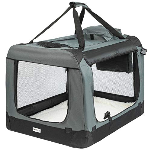 ONVAYA® Faltbare Transportbox für Hunde & Katzen | M - XXL | Faltbare Hundebox oder Katzenbox für Auto & Zuhause | Farbe grau schwarz (L)