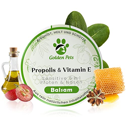 Golden Pets® 5-in-1 Nase & Pfotenbalsam - Hochwertiges Propolis & Vitamin E 50 ml - 100% natürliche Pfotensalbe, Pfotenpflegen + neues E-Book