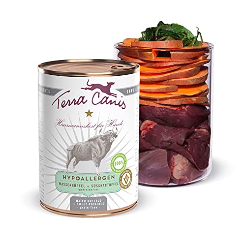 Terra Canis Wasserbüffel mit Süßkartoffel - Hypoallergen Nassfutter, 400g I Premium Hundefutter in 100% Lebensmittelqualität Aller Rohstoffe I Allergenarm, Getreide & glutenfrei