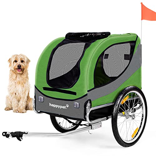 Happypet Hundefahrradanhänger mit Anhängerkupplung | Hunde Fahrradanhänger klappbar | Anhänger für Hunde | Hundeanhänger | Hundebuggy mit Luftreifen | Für kleine bis Mittelgroße Hunde | Max. 40 kg