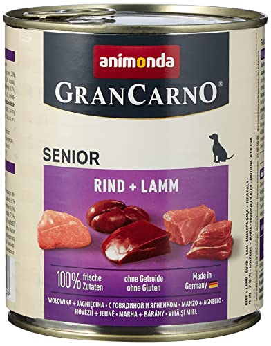 animonda Vom Feinsten GranCarno Hundefutter Senior, Nassfutter für ältere Hunde ab 7 Jahren, Rind - Lamm, 6 x 800 g