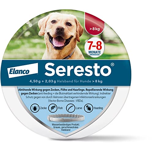 Elanco Seresto® Halsband für große Hunde ab 8 kg: 7 bis 8 Monate wirksamer Schutz gegen Zecken und Flöhe, Länge 70 cm, 4,50 g + 2,03 g
