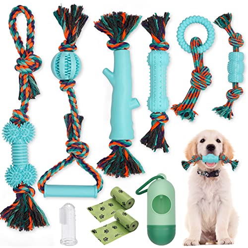 COZII Hundespielzeug Welpenspielzeug,Hundespielzeug Set Hundeseil, Natürliche Baumwolle mit Gummibällen für Aggressive Kauer, Hundespielzeug für kleine, Mittelgroße und Große Welpen