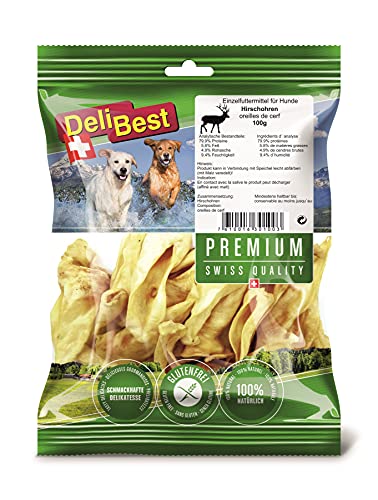 DeliBest Premium Hirschohren mit einer Spur Malz I Kauartikel für Hunde zur Unterstützung der Zahngesundheit I Hunde Kauartikel zu 100% natürlich ohne chemische Zusätze I leckere Hundesnacks 100 g