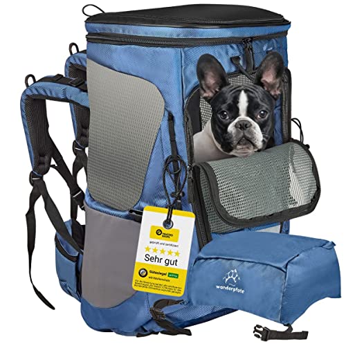 Wanderpfote Hunderucksack zum Wandern mit Hund - Größe M - Rucksack mit Höhenverstellbarem Tragesystem und Stauraum - Hunderucksack bis 15 kg oder 10 kg - Tragetasche Hund für Lange Ausflüge - (b)