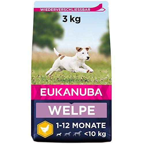 Eukanuba Welpenfutter mit frischem Huhn für kleine Rassen, Premium Trockenfutter für Junior Hunde, 3 kg