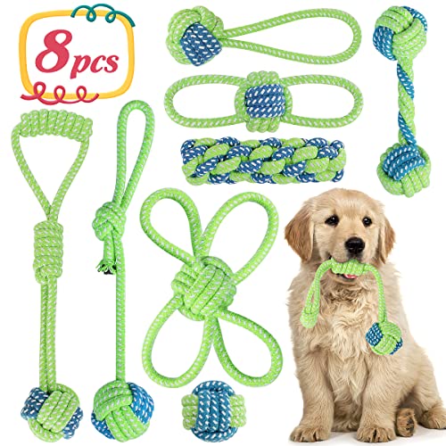 ETACCU Hundespielzeug Hund Seil Spielzeug, 8 Stück Hunde Spielzeug Set, Hundespielzeug Intelligenz, 100% Baumwolle Unzerstörbar Hundespielzeugseil für Mittelgroße Kleine Hunde, Welpen Spielzeug (Grün)