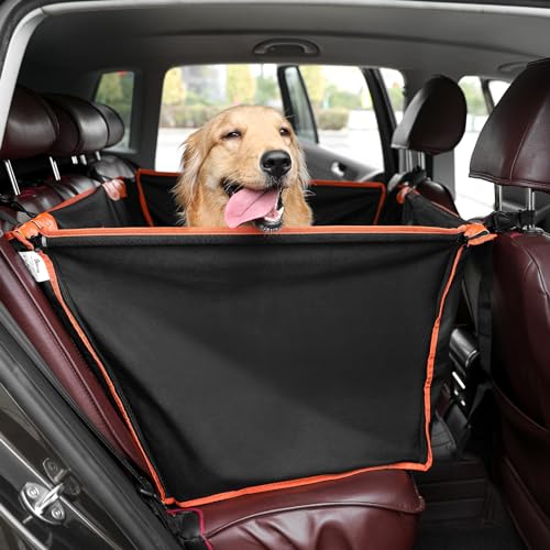pecute Hunde Autositz L 70 * 50 * 55 cm, Verstärkter Hundesitz Auto für Mittlere und Großer Hunde mit 4 Befestigungsgurten für Extra Stabiler, Hundebox Mittlere Hunde für den Rücksitz im Auto