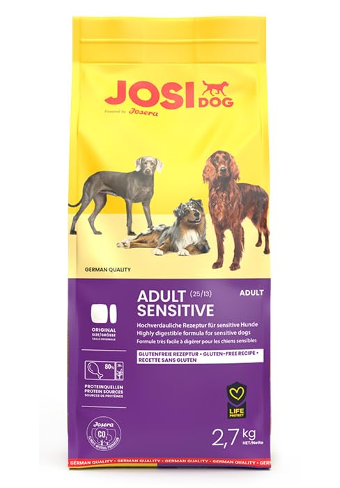 JosiDog Adult Sensitive (3 x 2,7 kg) | Hundefutter für Sensible Hunde | Premium Trockenfutter für ausgewachsene Hunde | Powered by JOSERA